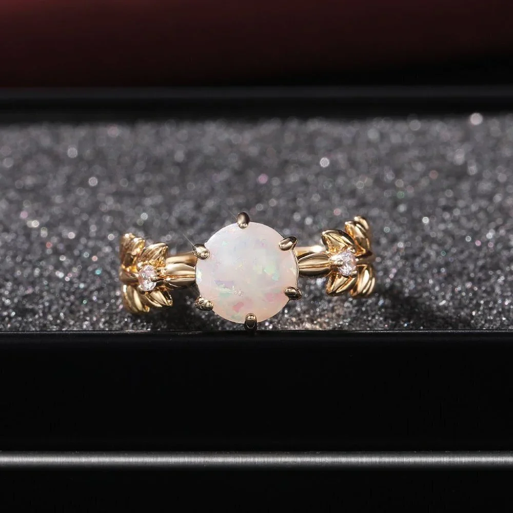 💍"Dainty Opal CZ Gold Plated Beautiful Fashion Leaf Trendy Ring, UNVN120… - Picture 2 of 4